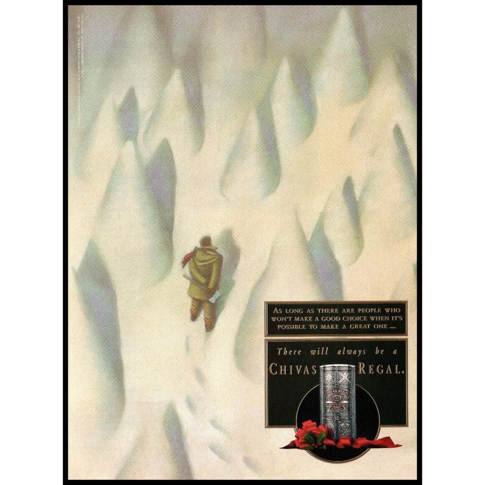 1992 Chivas Regal Scotch Vintage Print Ad Christmas Tree Farm Drawing Wall Art